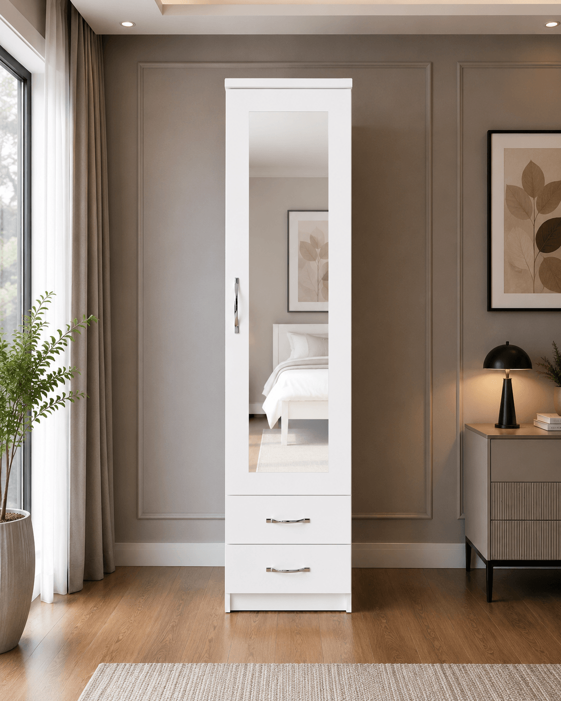 1 Door Mirrored Wardrobe with 2 Drawers - Image 3