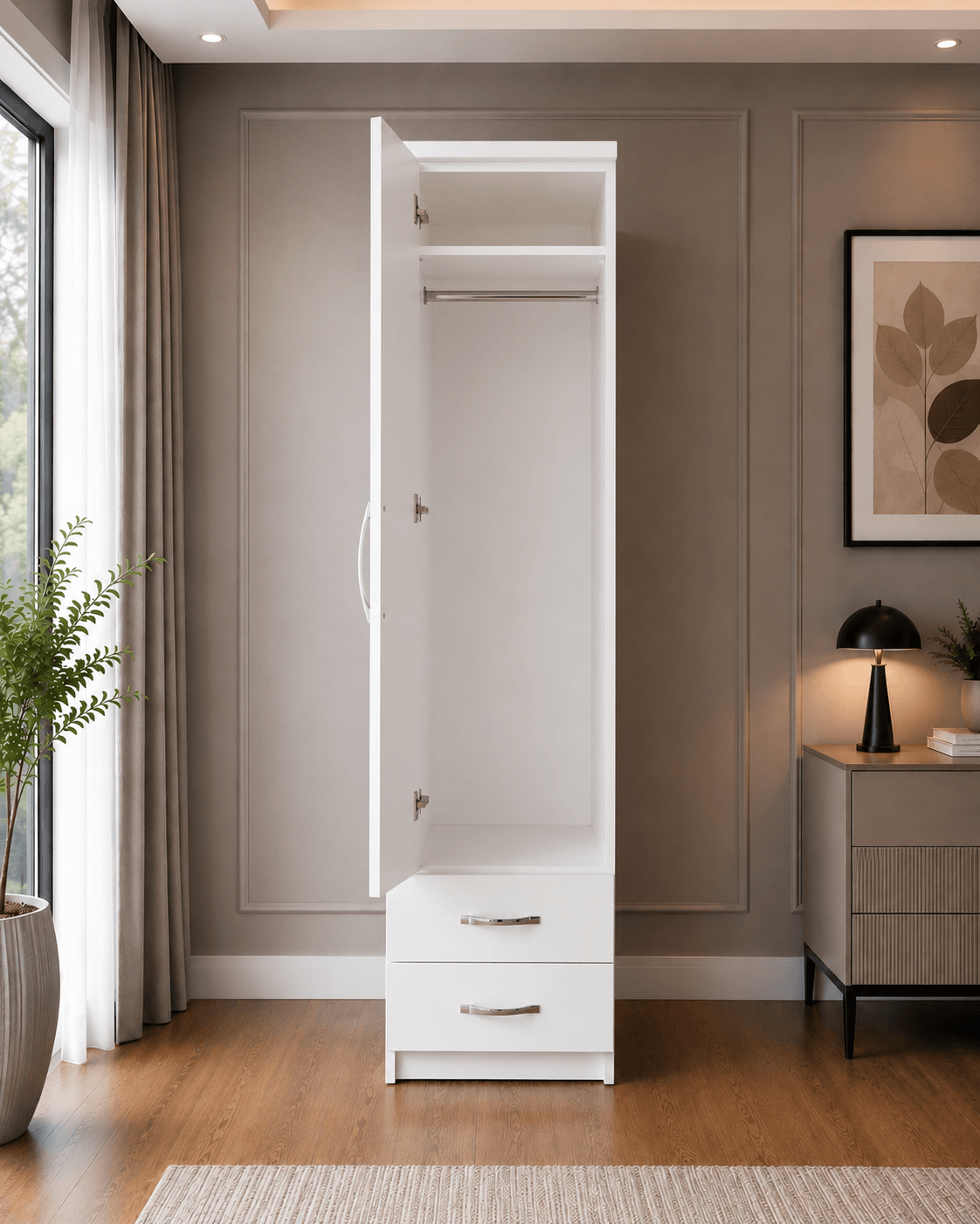 1 Door Mirrored Wardrobe with 2 Drawers - Image 7