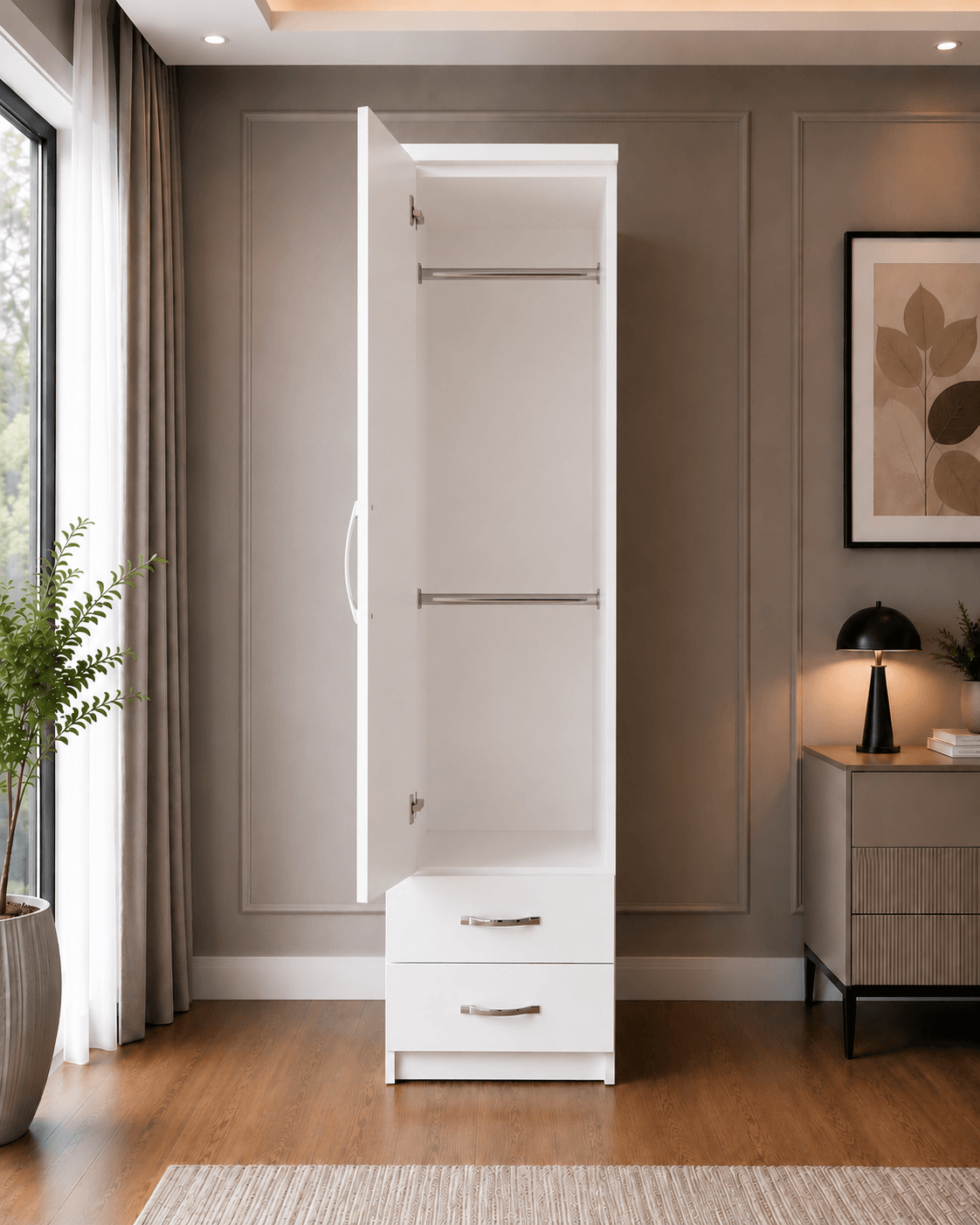 1 Door Mirrored Wardrobe with 2 Drawers - Image 5