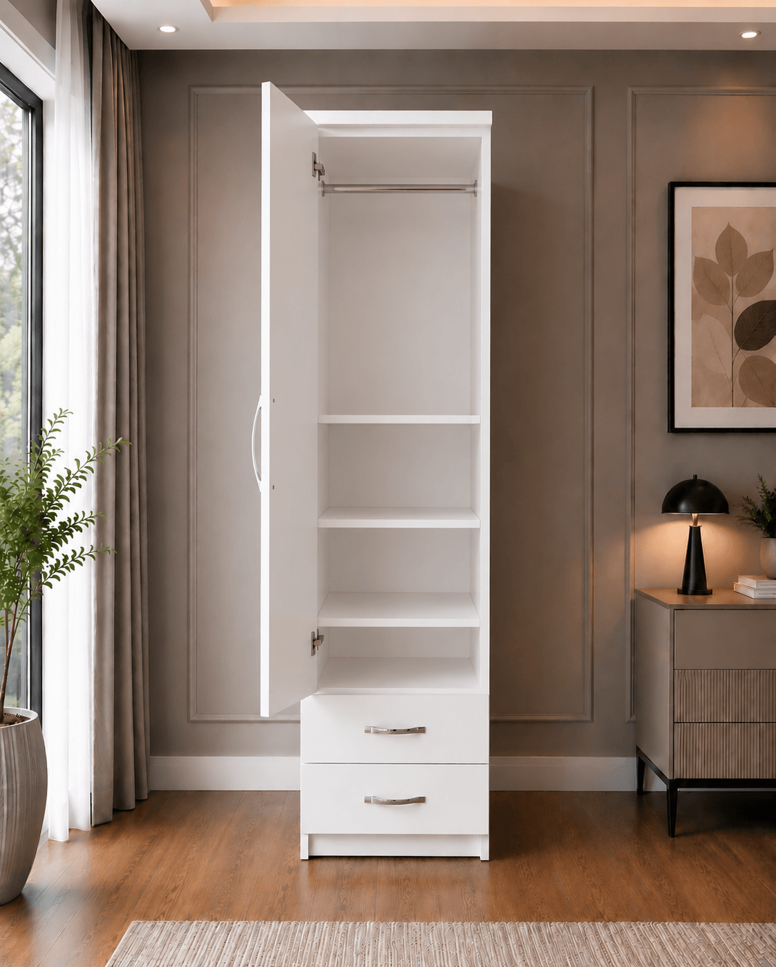 1 Door Mirrored Wardrobe with 2 Drawers - Image 6